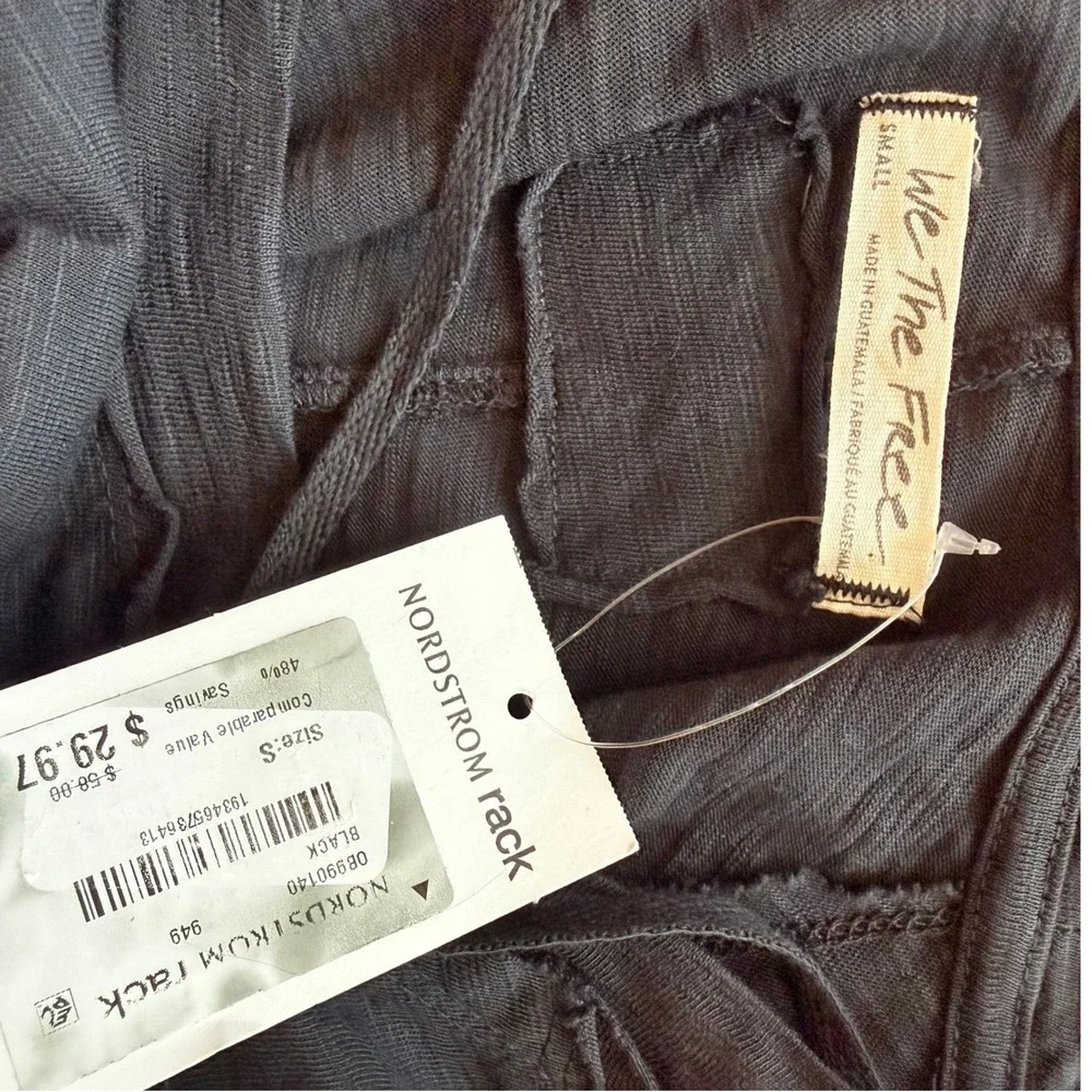 Free People We The Free Burnout Slub Tee Womens Small Black Long Sleeve